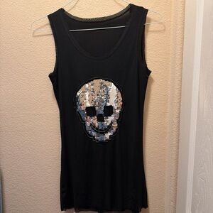 Silver Sequin Skull black Tank Top